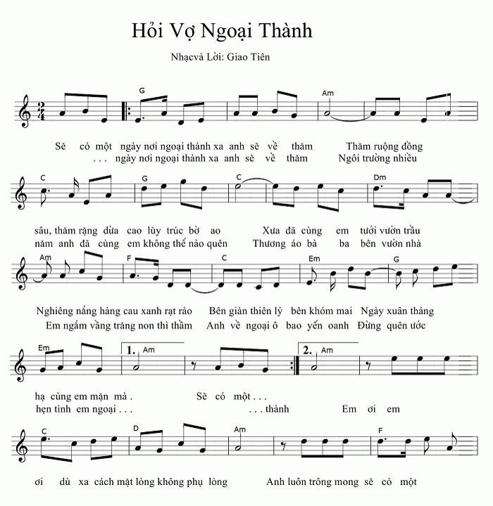 Sheet nhạc Hỏi Vợ Ngoại Thành